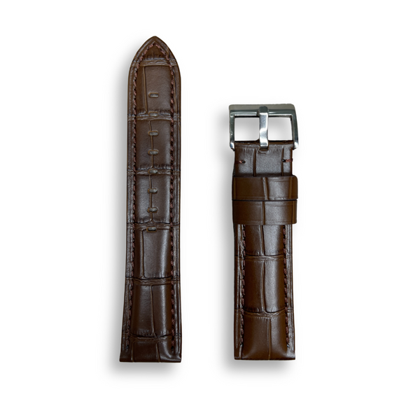 Wojue 22mm Crocodile Textured Brown Leather Strap