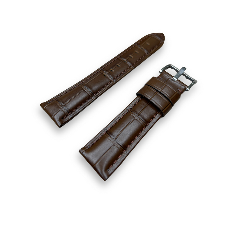 Wojue 22mm Crocodile Textured Brown Leather Strap