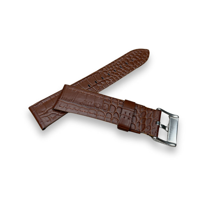 Wojue 22mm Crocodile Textured Brown Leather Strap