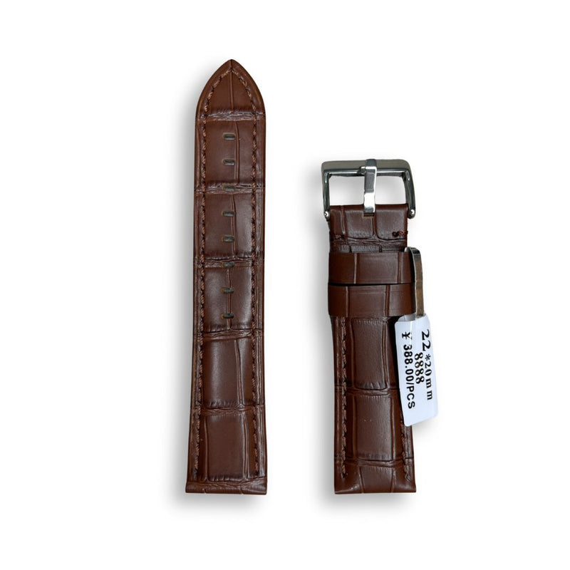 Wojue 22mm Crocodile Textured Brown Leather Strap