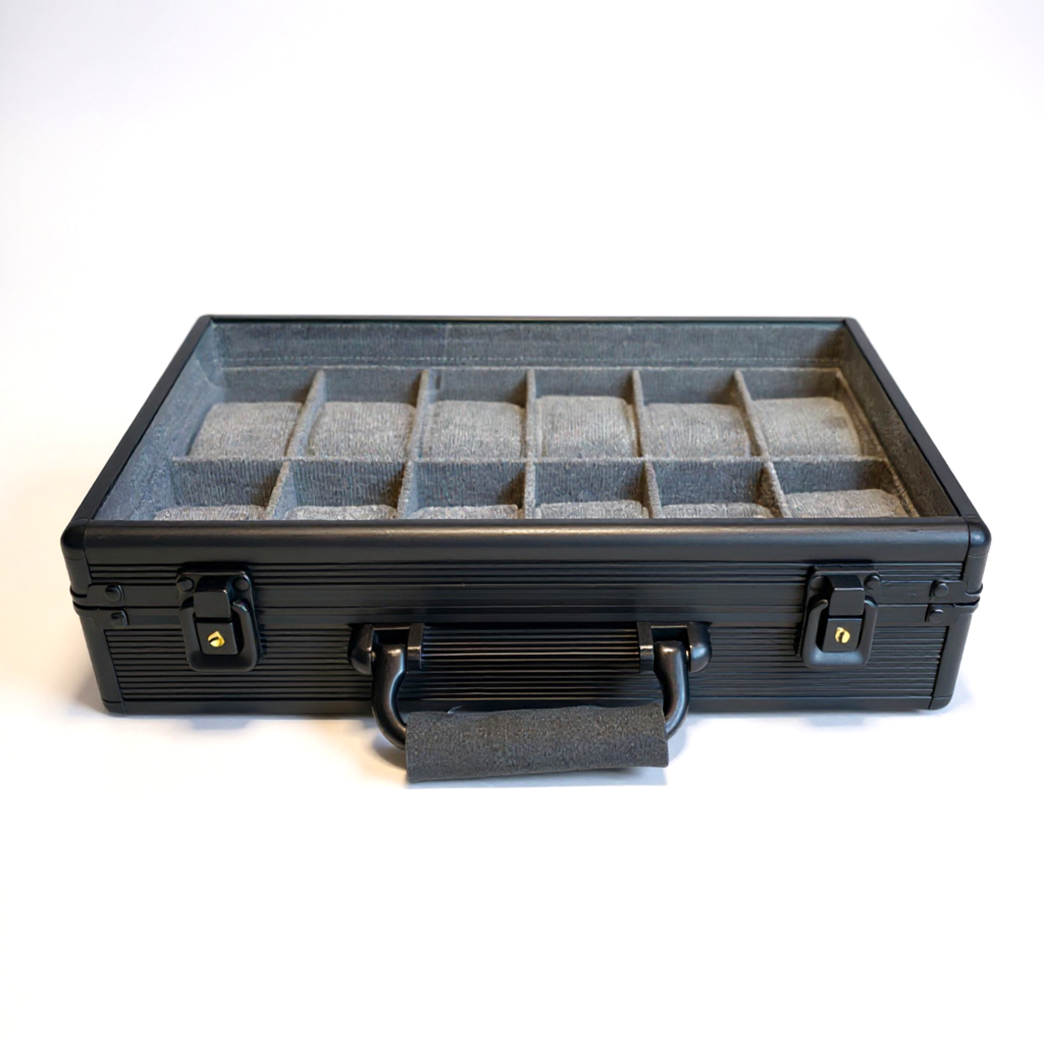 12 Slots Premium Black Watch Case with Handle-Stylish & Secure Storage