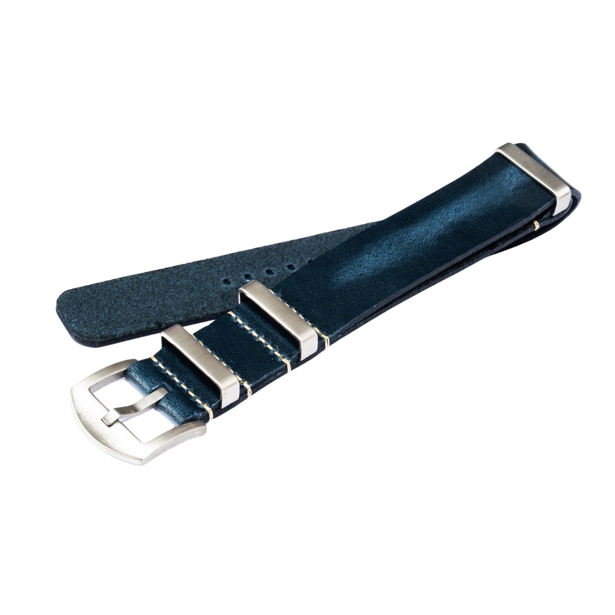 Zeyron 22mm Dark Navy Blue Cowhide Leather Nato Strap