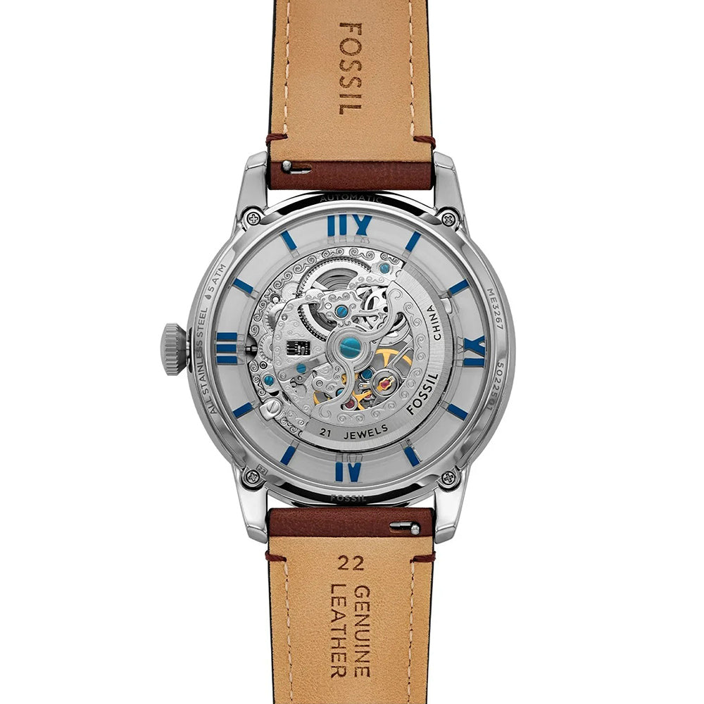 Fossil Townsman Automatic Blue Skeleton Dial Men's Watch ME3267