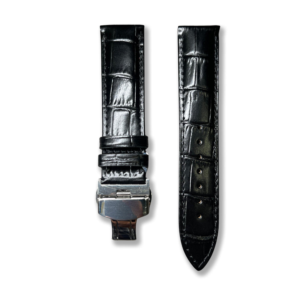 CAVERN 22MM Black Butterfly Clasp Leather Strap| Time Access