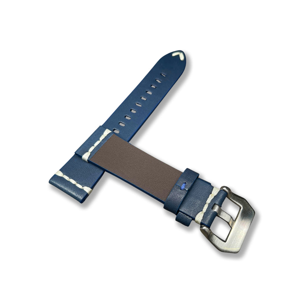 Cavern 22mm Blue Full Grain Stitched Leather Strap