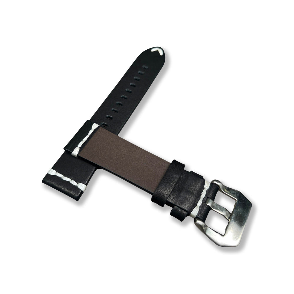 Cavern 22mm Black Full Grain Stitched Leather Strap
