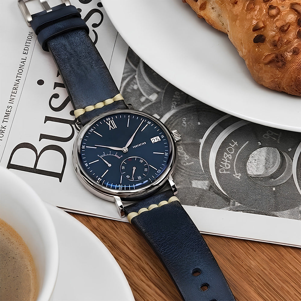 Cavern 22mm Coconut Texture Blue Leather Strap 