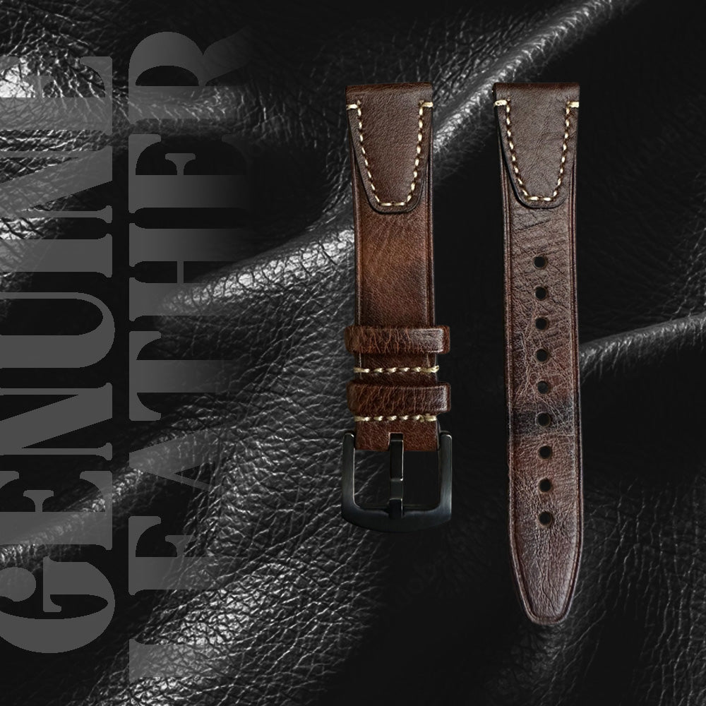 Cavern Premium 20/22mm Chocolate Brown Double Stitched Leather Strap 