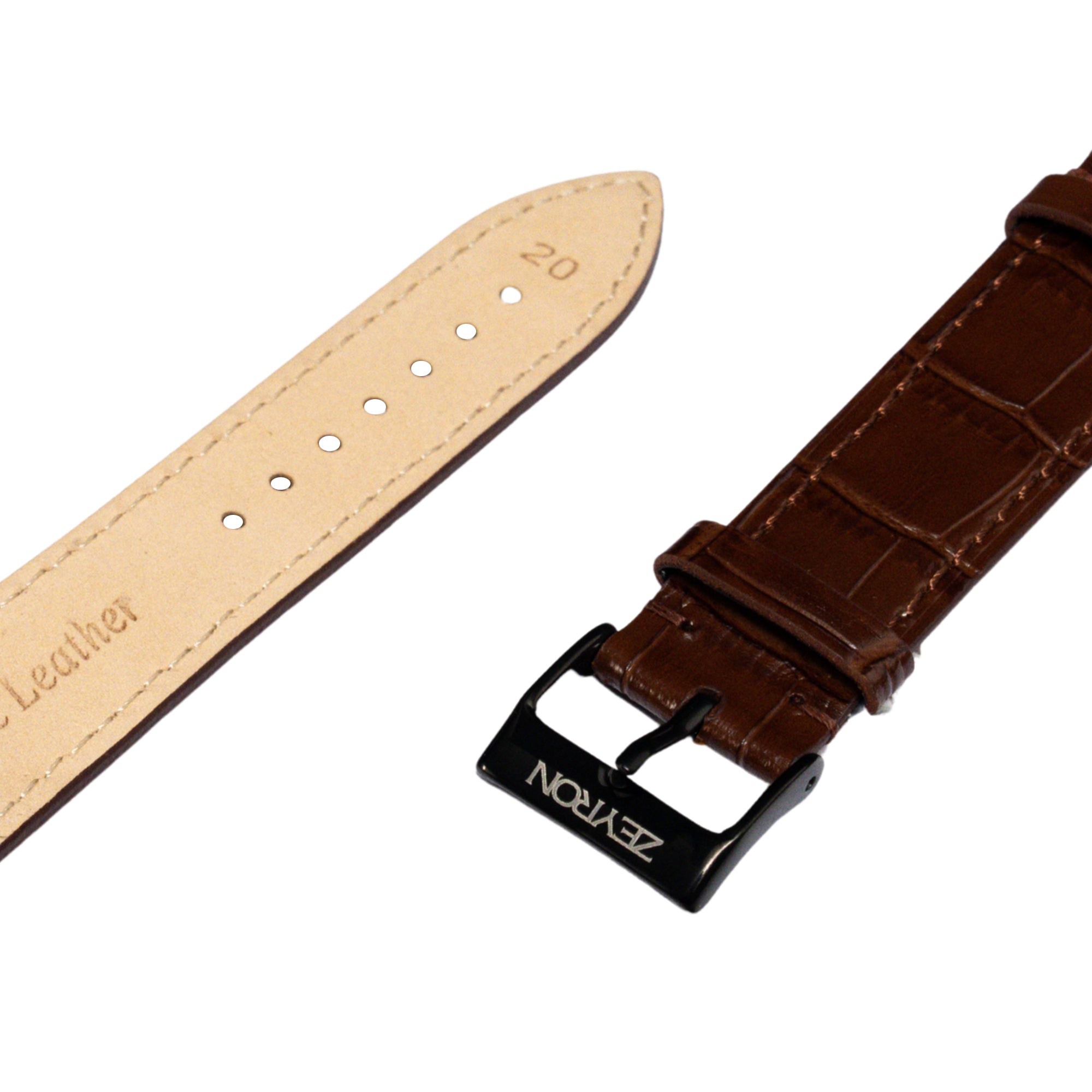 Zeyron 22mm Brown Crocodile Texture Genuine Leather Strap