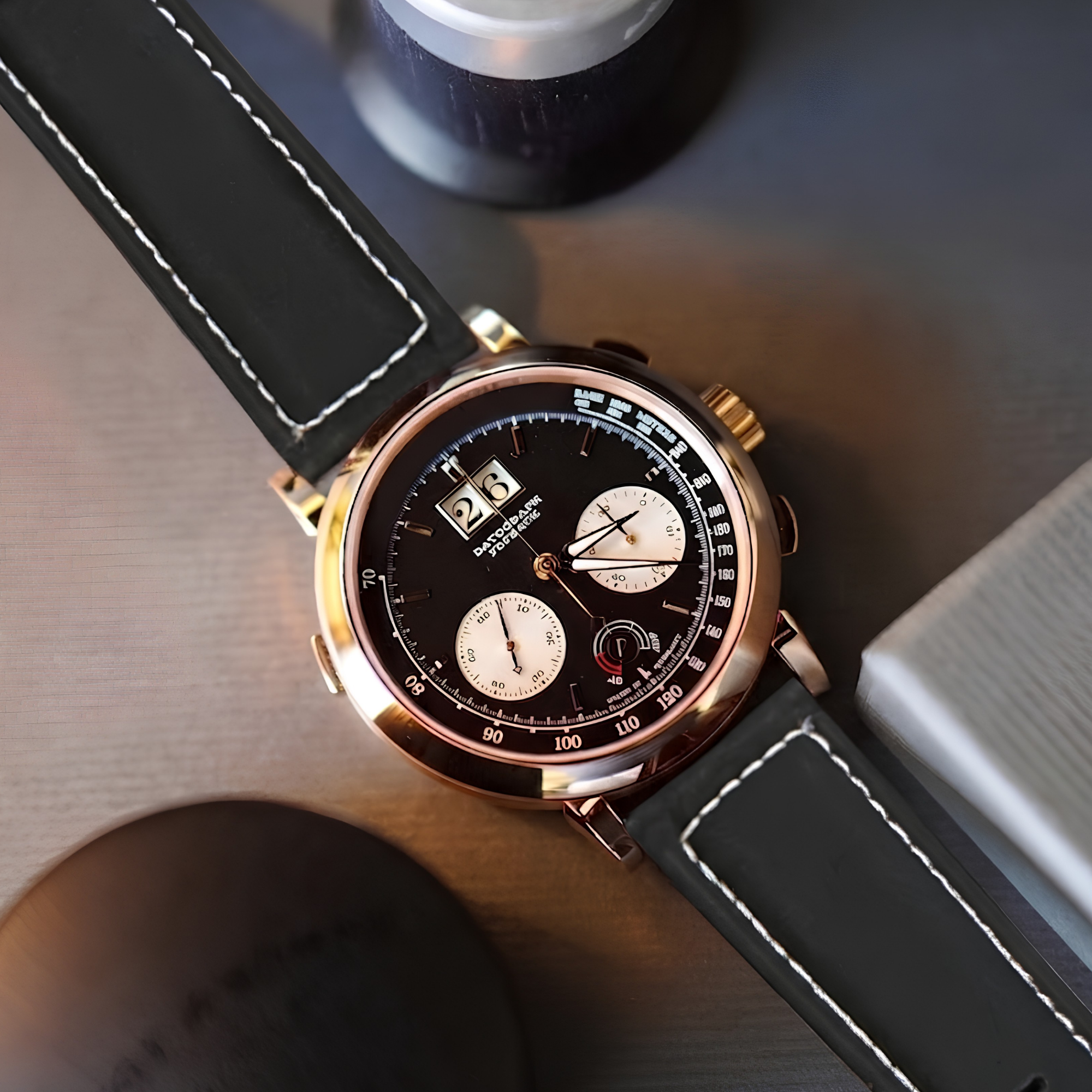 Cavern Stitched Black Soft Leather Strap | 22MM 