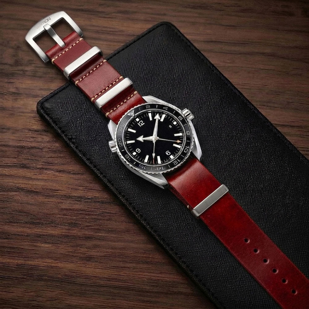 Zeyron Red Cowhide Leather Nato Strap