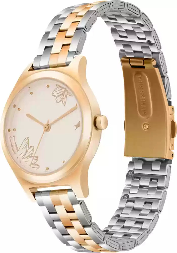 Fastrack Aura Two-Tone White Dial Ladies Watch| 6268KM01