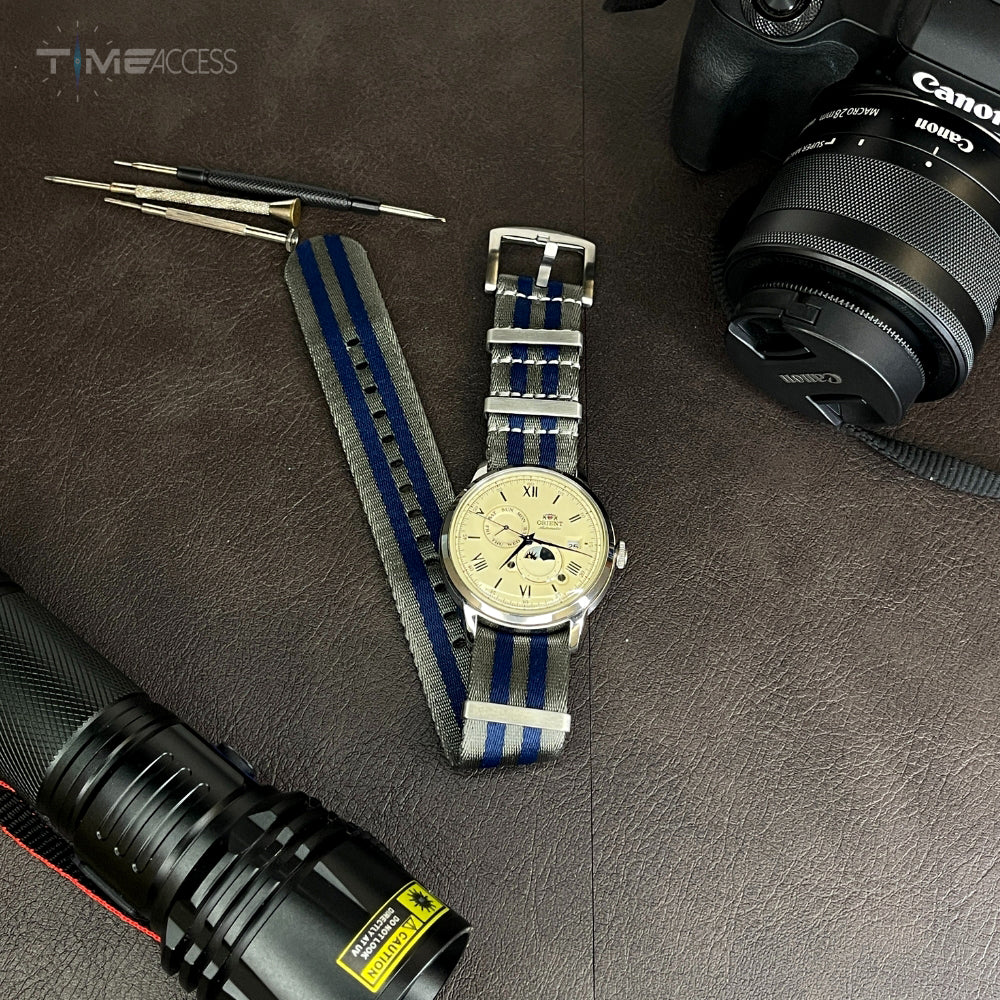 Cavern 22mm Premium Grey Blue Nato Watch Strap