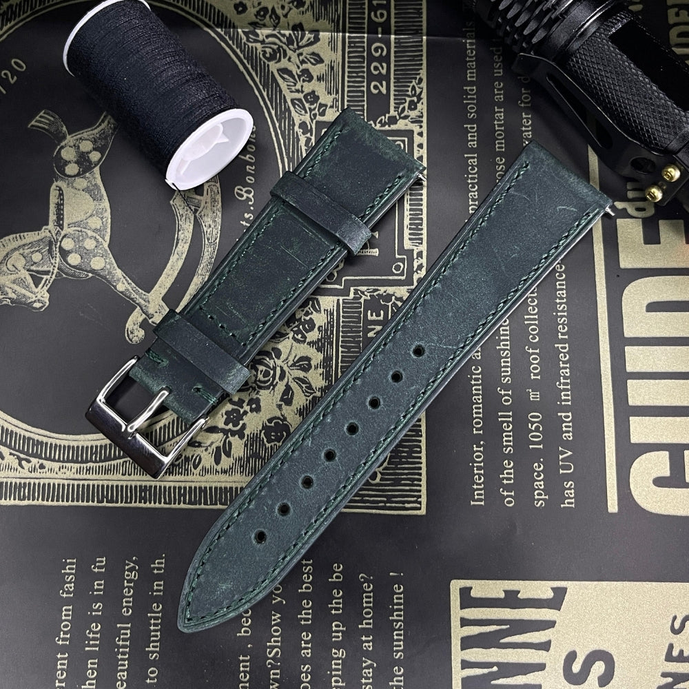 Leather Strap Plain Dark Green | 20MM