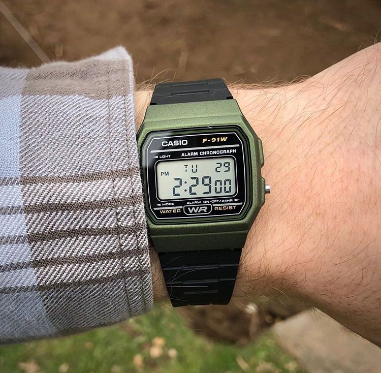 Casio Vintage Digital Green Bezel Resin Strap Watch| F-91WM-3ADF