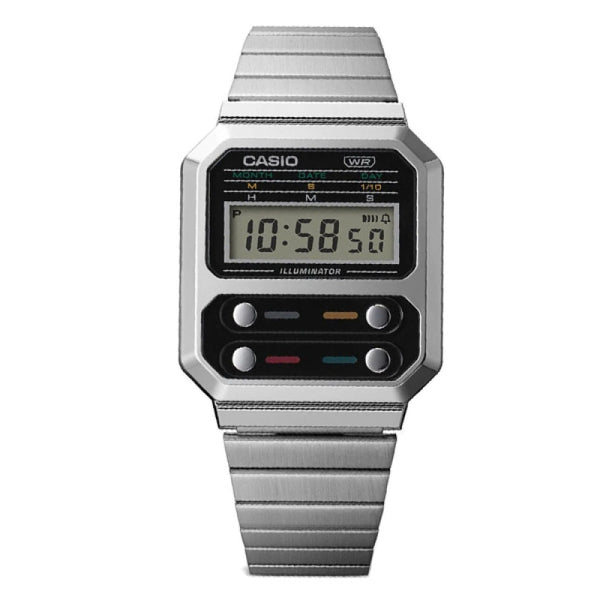 Casio Illuminator Digital Watch Mens Retro Stainless selling Steel 2470 W-E10 Day/Date