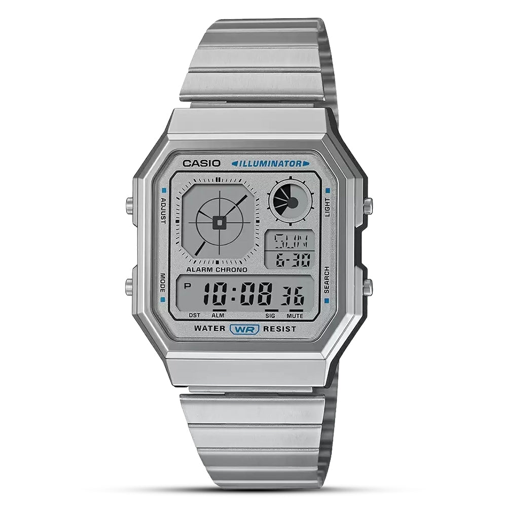 Casio Vintage Digital Silver Strap Unisex Watch A130WE-7ADF