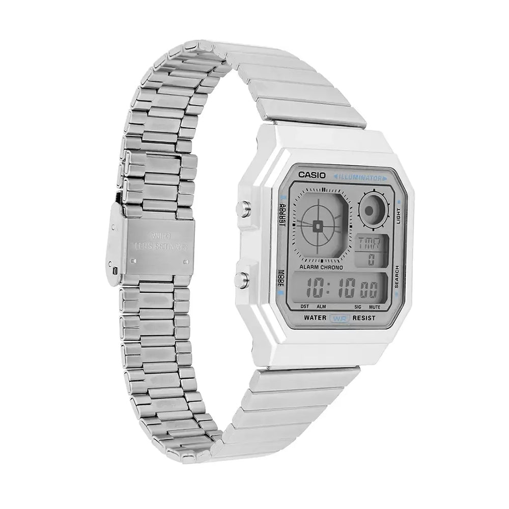 Casio Vintage Digital Silver Strap Unisex Watch A130WE-7ADF