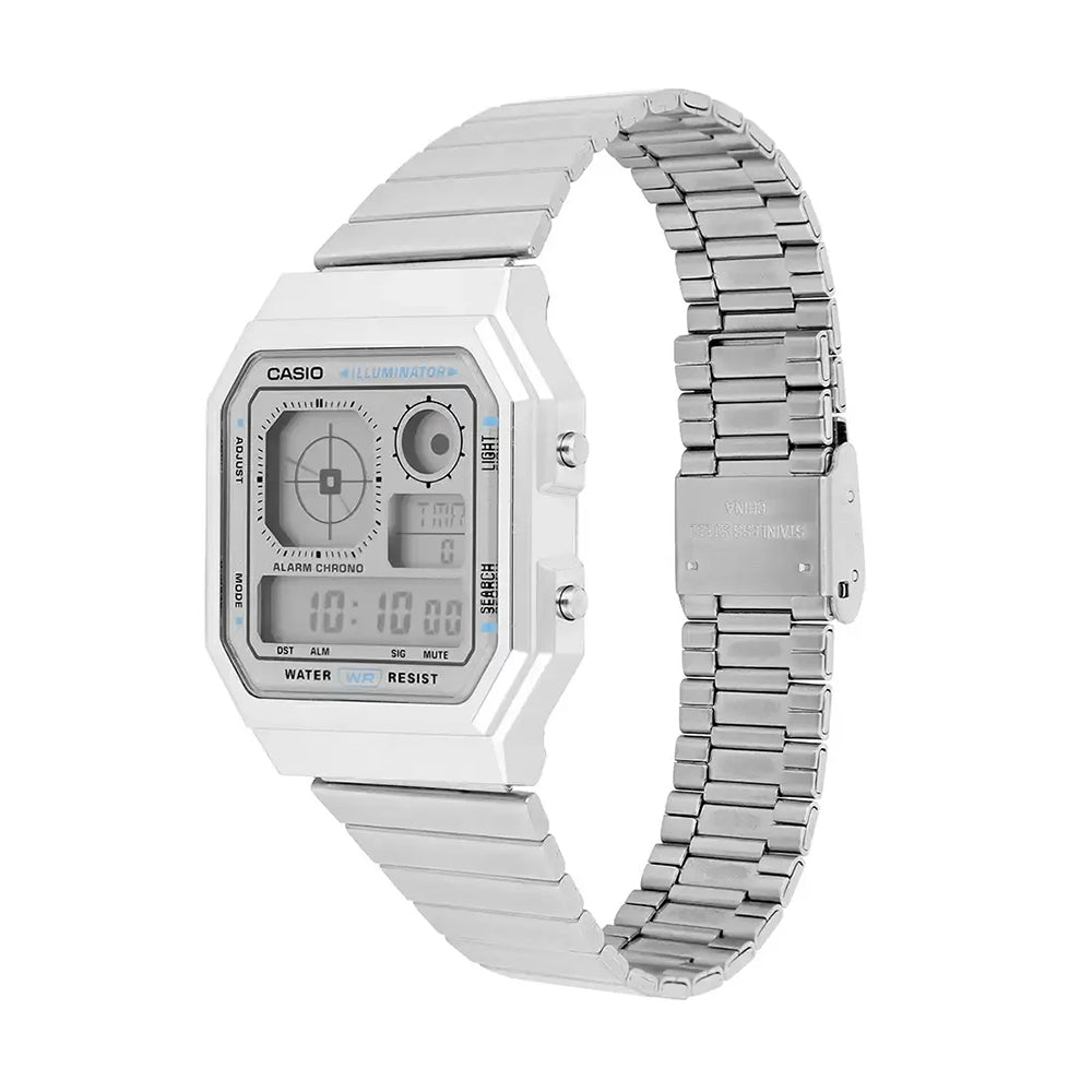 Casio Vintage Digital Silver Strap Unisex Watch A130WE-7ADF