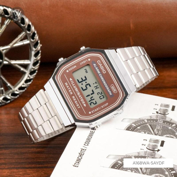 Casio Vintage Brown Dial Digital Stainless Steel Watch | A168WA-5AYDF