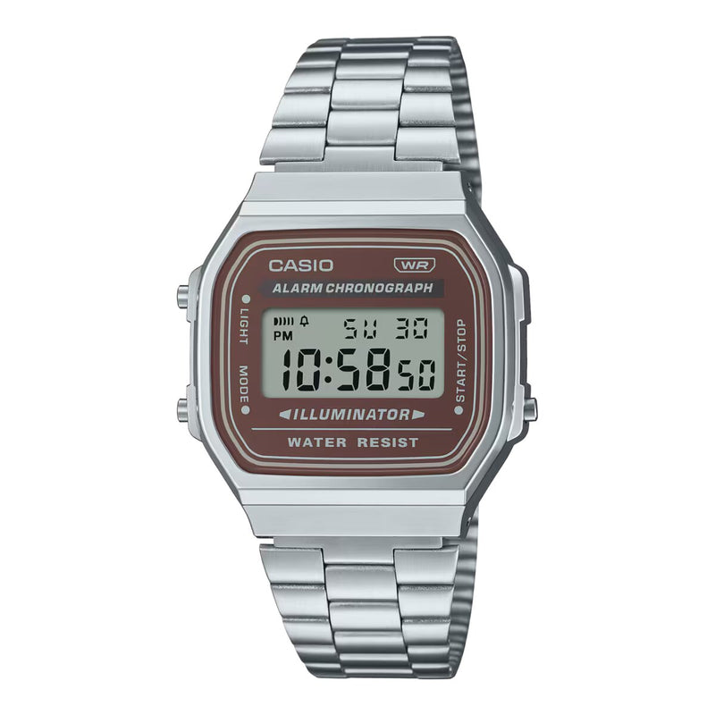 Casio Vintage Brown Dial Digital Stainless Steel Watch | A168WA-5AYDF