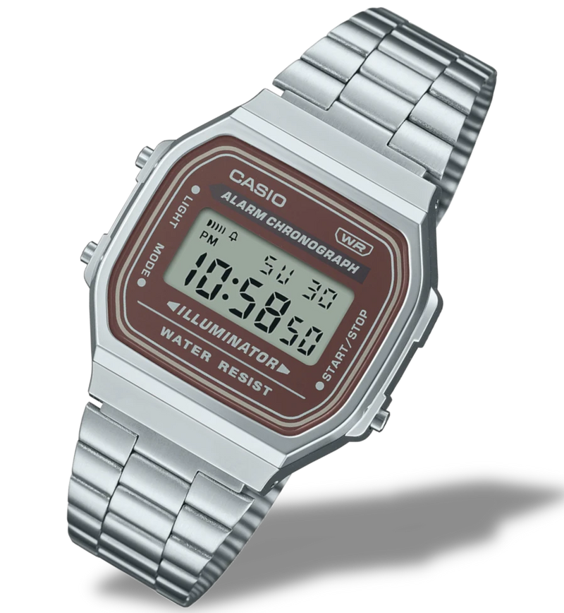 Casio Vintage Brown Dial Digital Stainless Steel Watch | A168WA-5AYDF