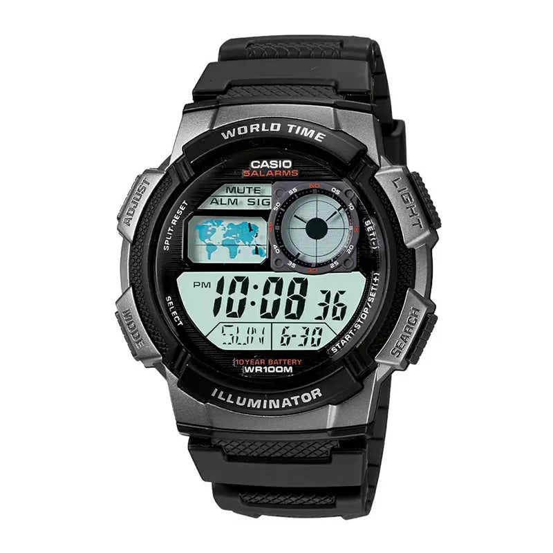 Casio World Timer Black Resin Strap Men's Watch | AE-1000W-1BVDF