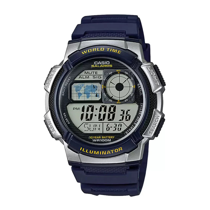 Casio World Timer Blue Resin Strap Men's Watch | AE-1000W-2AVDF