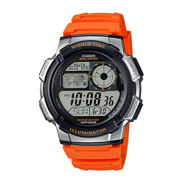 Casio World Timer Orange Resin Strap Men's Watch | AE-1000W-4BVDF