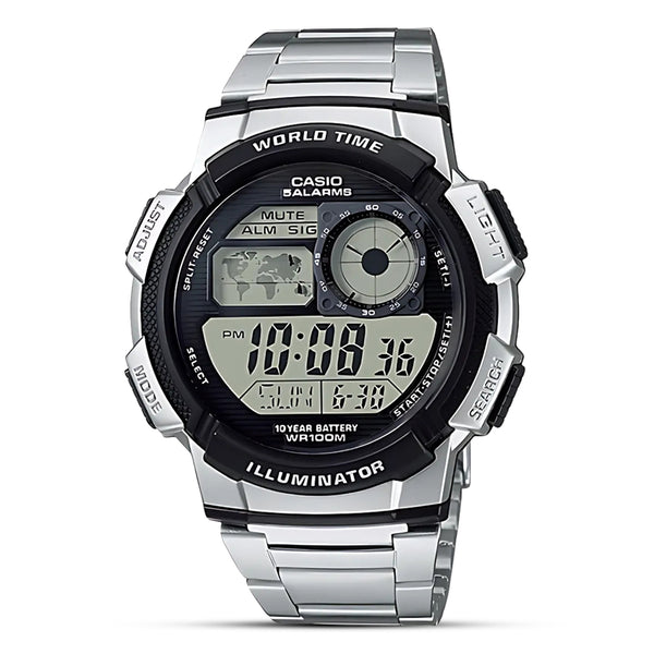 Casio World Timer Stainless Steel Strap Men's Watch | AE-1000WD-1AVDF