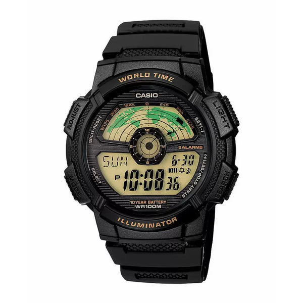 Casio World Timer Digital Black Resin Strap Watch | AE-1100W-1BVDF