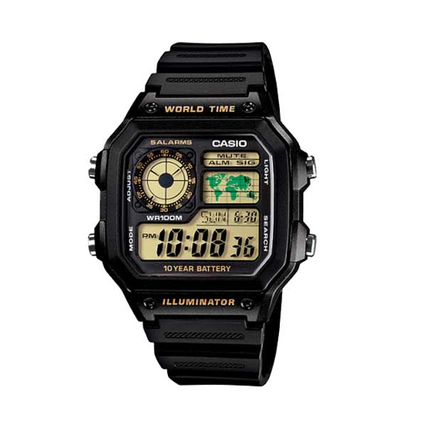 Casio Youth World Time Black Watch| AE-1200WH-1BVDF