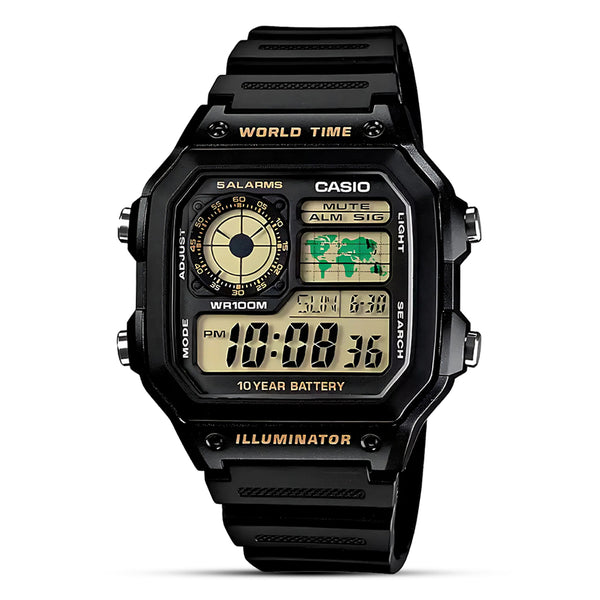 Casio Youth World Time Black Watch | AE-1200WH-1BVDF