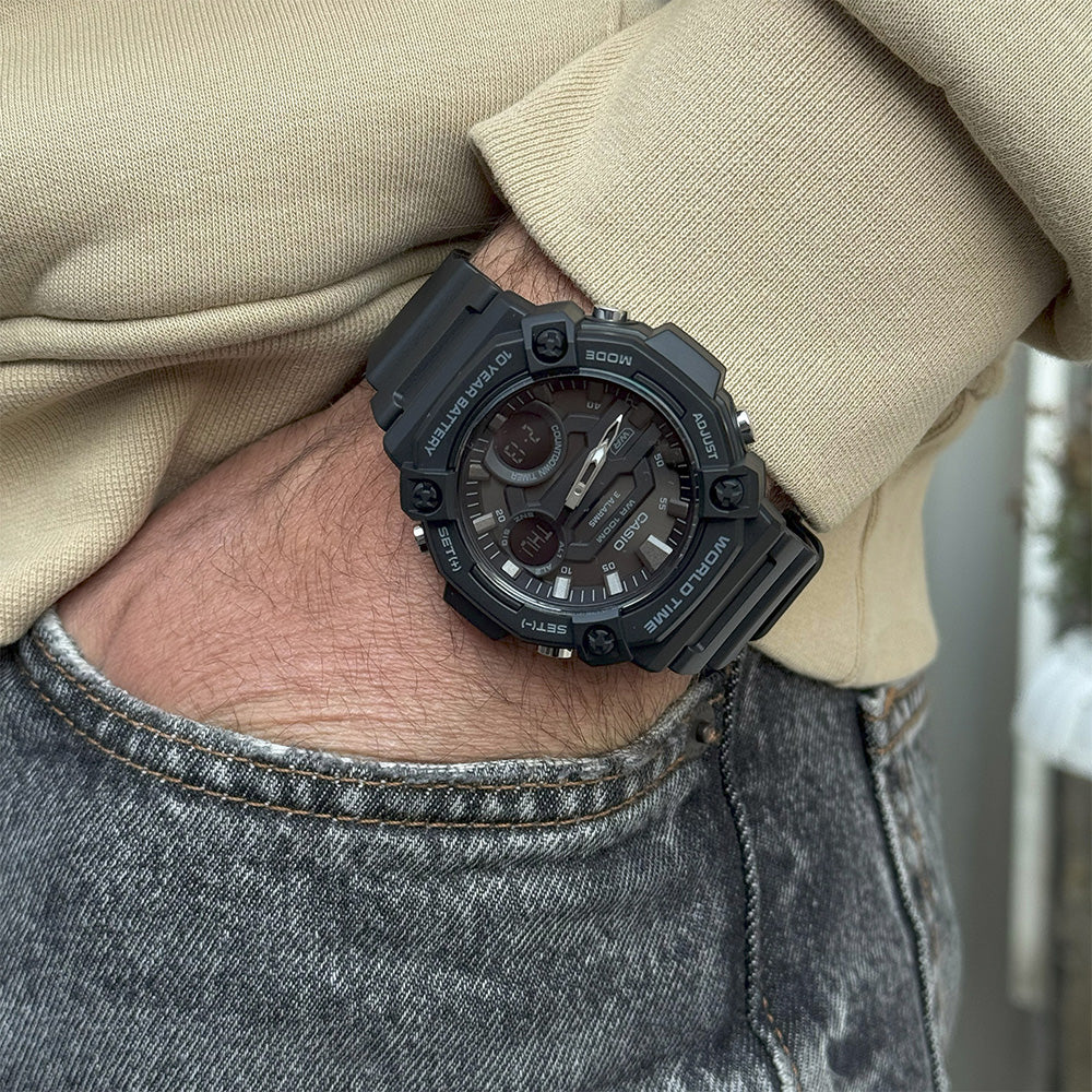 CASIO ANALOGUE-DIGITAL BLACK RESIN STRAP MEN'S WATCH AEQ-120W-1BVDF