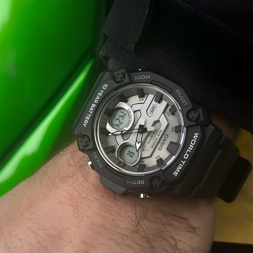 CASIO ANALOGUE-DIGITAL SILVER DIAL RESIN STRAP WATCH AEQ-120W-7AVDF