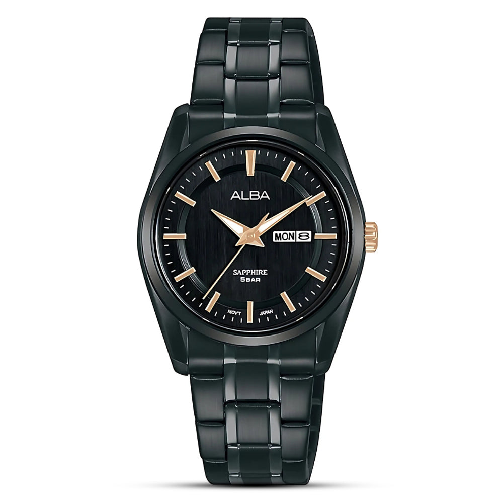 ALBA Quartz Black Dial Watch For Couple | AS9P51X1 & AH7AY3X