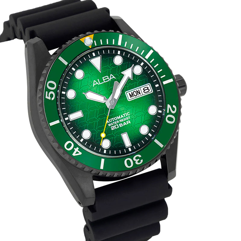 Alba Automatic Green Gradation Patterned Dial Silicone Watch| AL4439