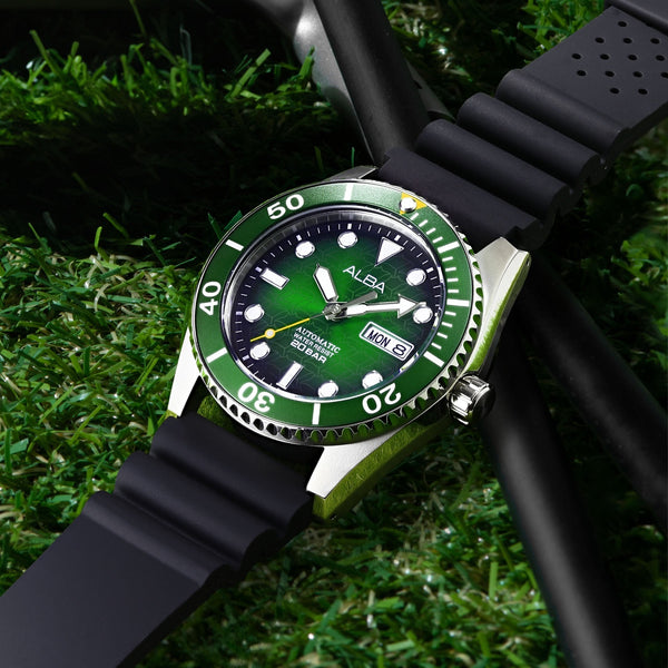 Alba Automatic Green Gradation Patterned Dial Silicone Watch| AL4439