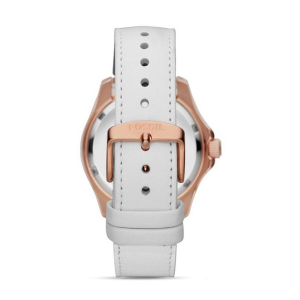 Fossil Cecile Rose-gold Tone White Leather Women's Watch| AM4486