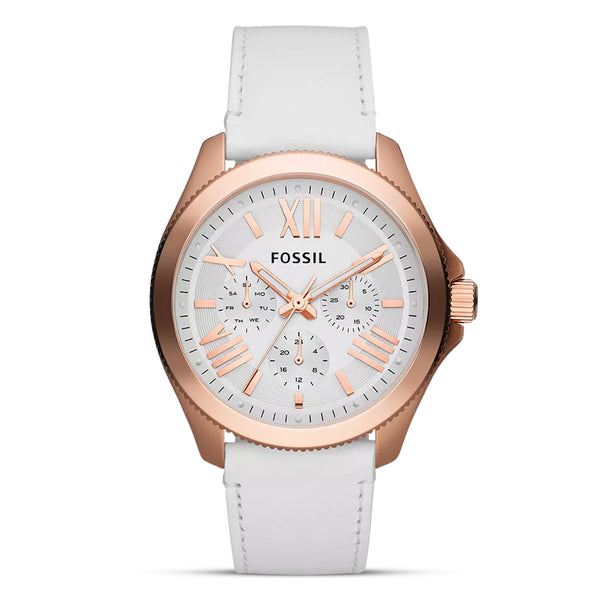 Fossil Cecile Rose-gold Tone White Leather Women's Watch| AM4486