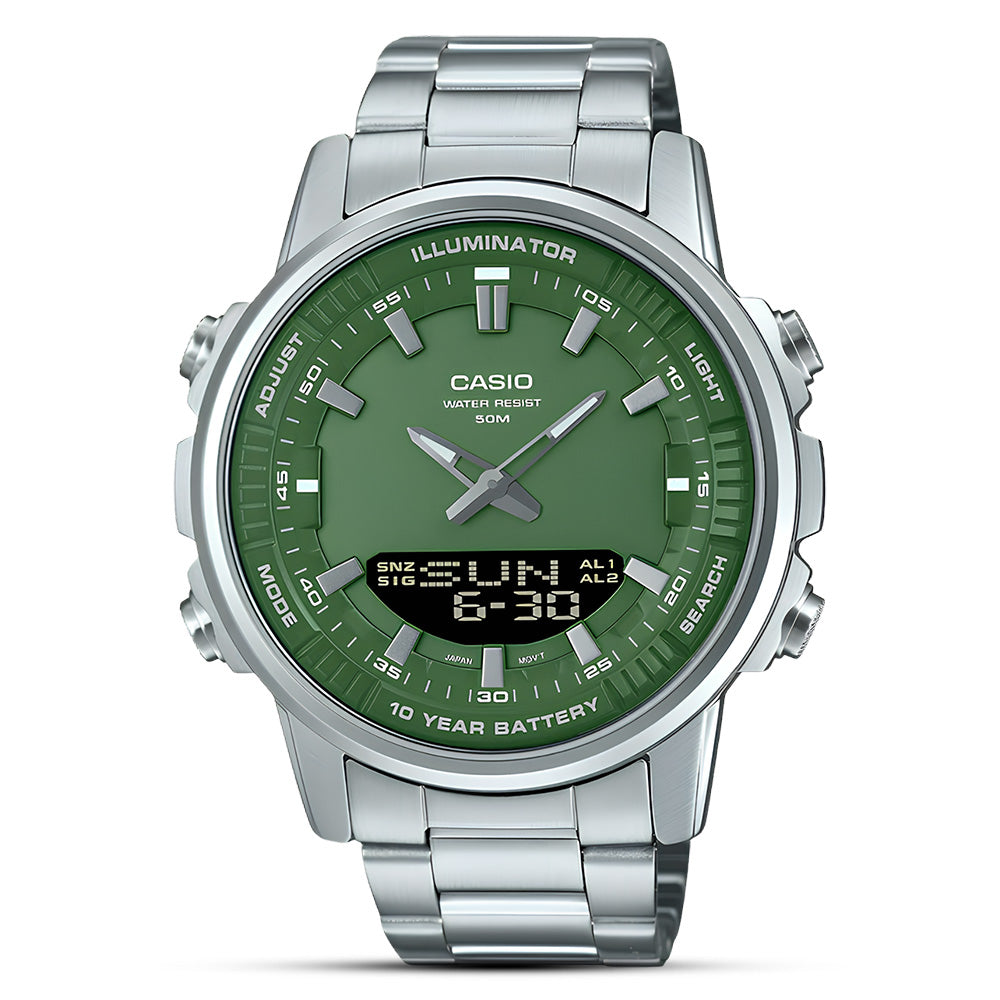 CASIO ENTICER GREEN DIAL STAINLESS STEEL MEN'S WATCH | AMW-880D-3AVDF