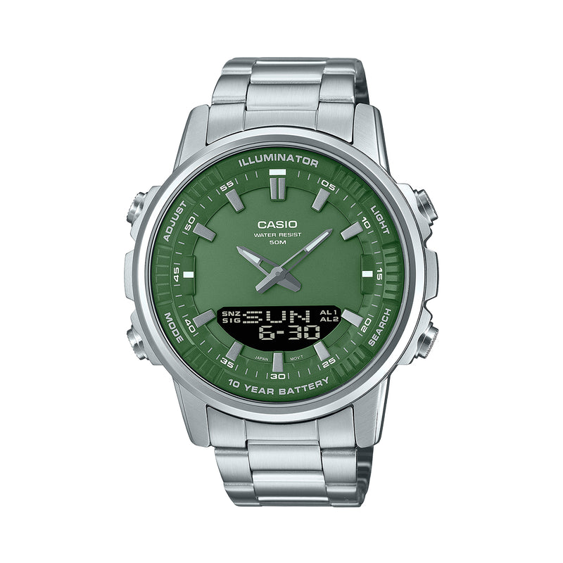 CASIO ENTICER GREEN DIAL STAINLESS STEEL MEN'S WATCH | AMW-880D-3AVDF