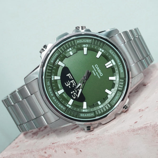 CASIO ENTICER GREEN DIAL STAINLESS STEEL MEN'S WATCH | AMW-880D-3AVDF