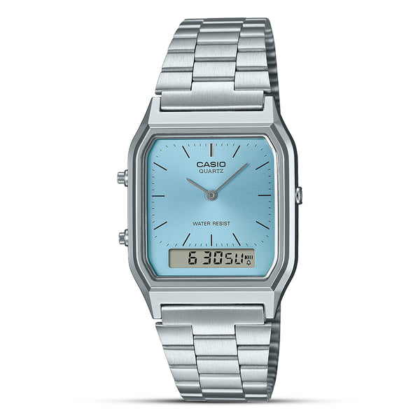 Casio Vintage Dual Ice Blue Dial Unisex Watch | AQ-230A-2A1MQYDF