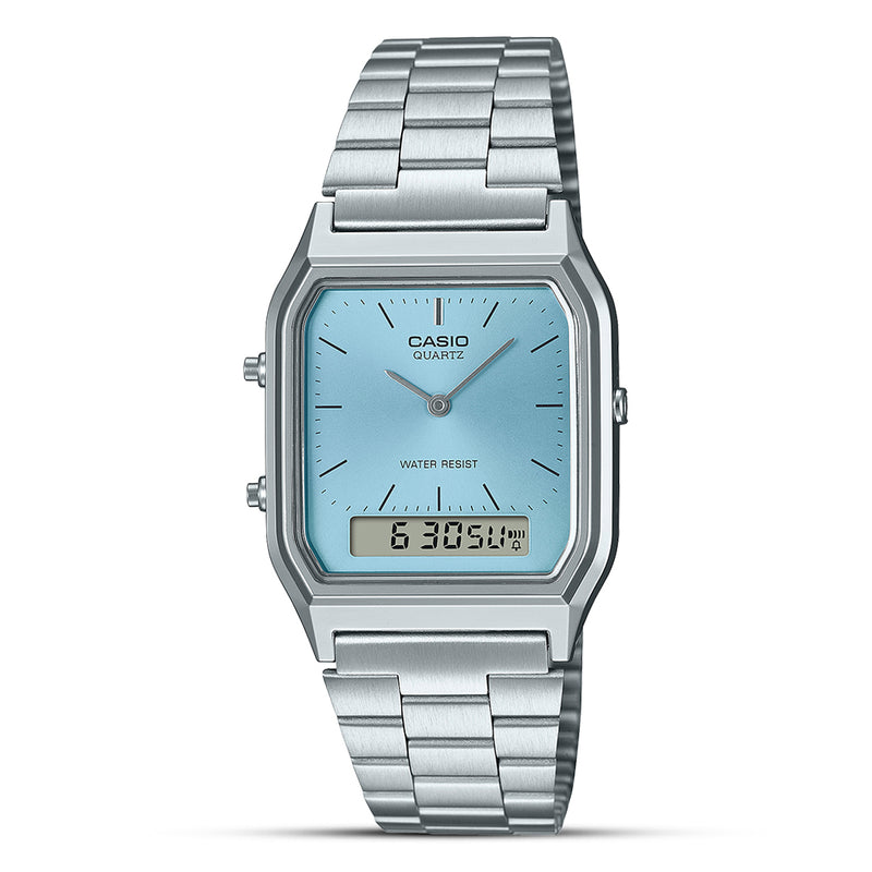 Casio Vintage Dual Ice Blue Dial Unisex Watch | AQ-230A-2A1MQYDF