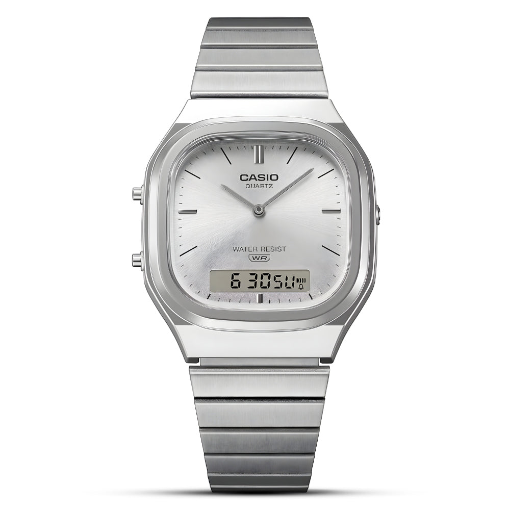 Casio Vintage Duel Timer  Silver Dial Men Watch AQ-240E-7ADF