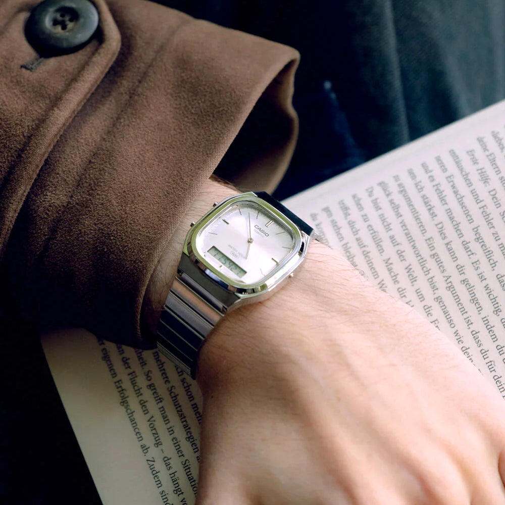 Casio Vintage Duel Timer  Silver Dial Men Watch AQ-240E-7ADF