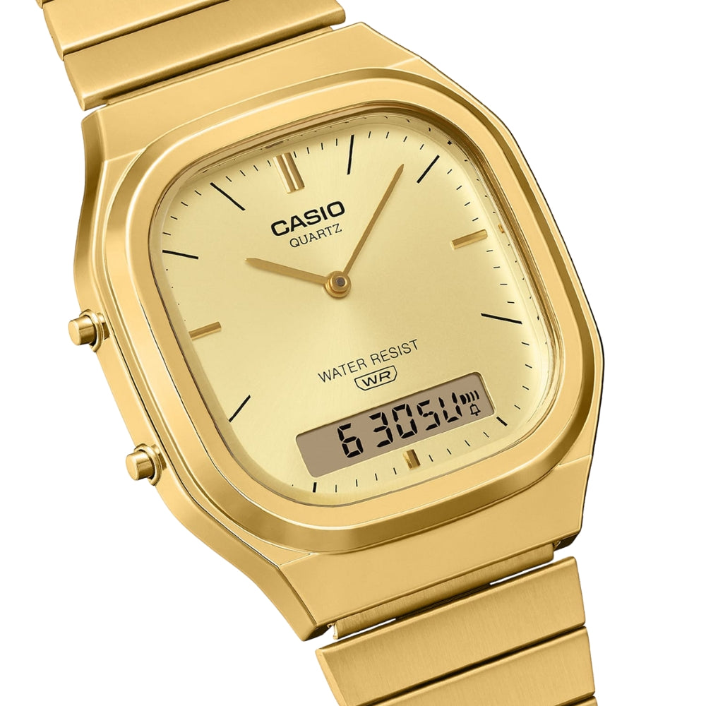 Casio Vintage Dual Timer Gold Tone Dial Watch | AQ-240EG-9ADF
