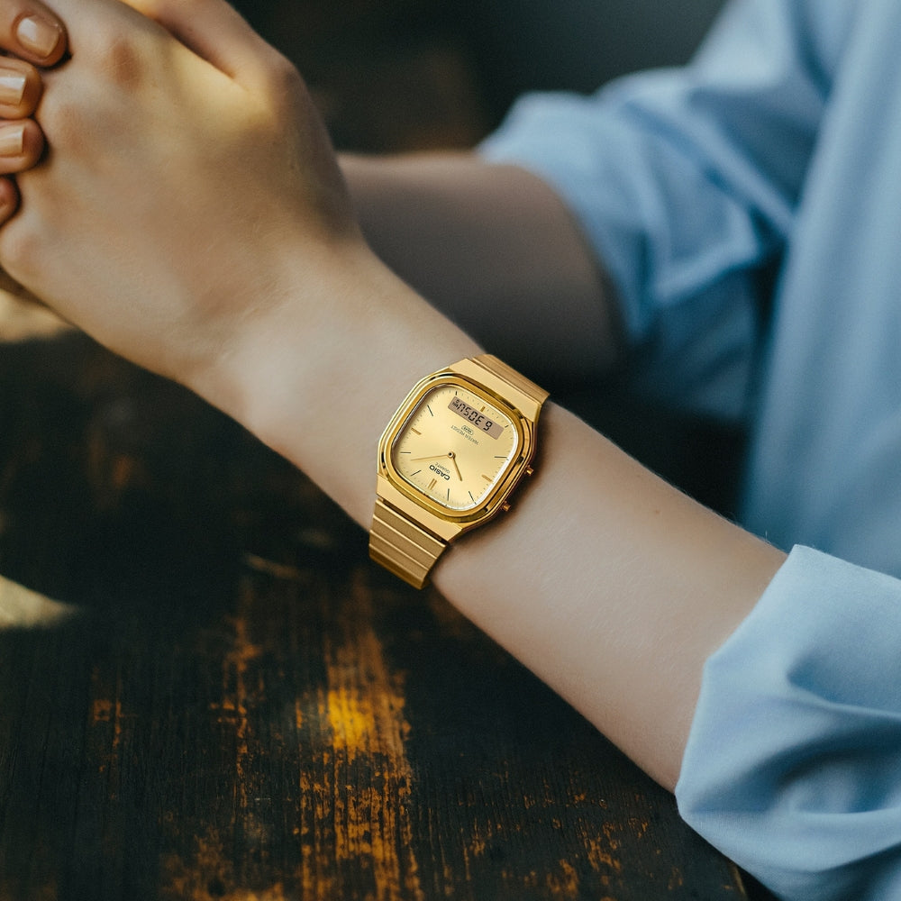 Casio Vintage Dual Timer Gold Tone Dial Watch | AQ-240EG-9ADF