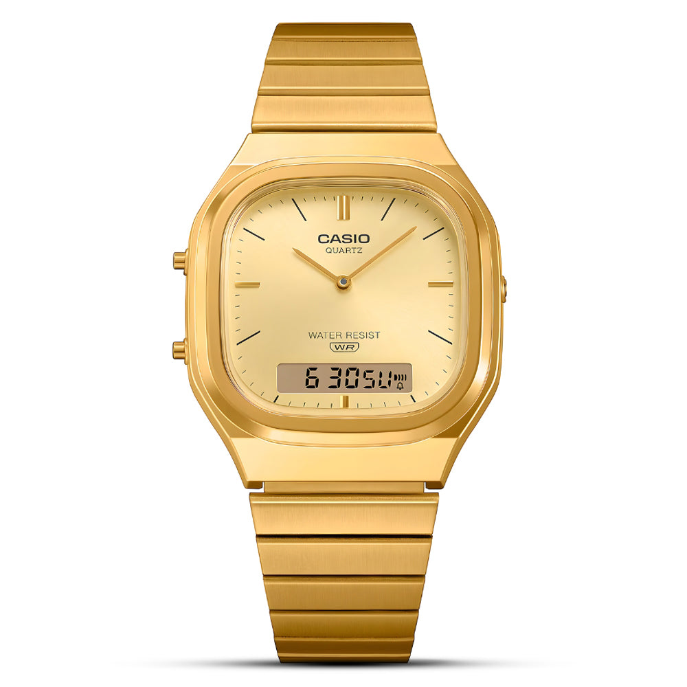 Casio Vintage Dual Timer Gold Tone Dial Watch | AQ-240EG-9ADF